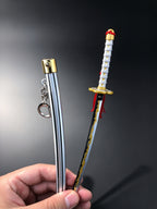 YP Katana Zenitsu Agatsuma Nichirin sword keychain drawn from silver scabbard showing lightning blade